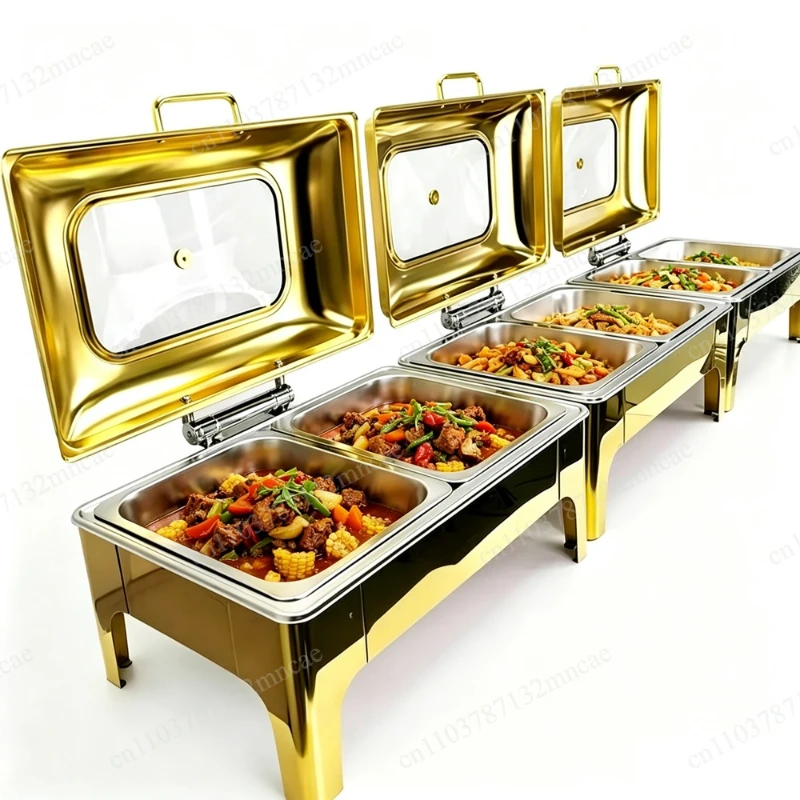 Luxury 9L Gold Stainless Steel Fuel Powered Luxury Catering Set with Hotpot Heater and Food Restaurant Supplies