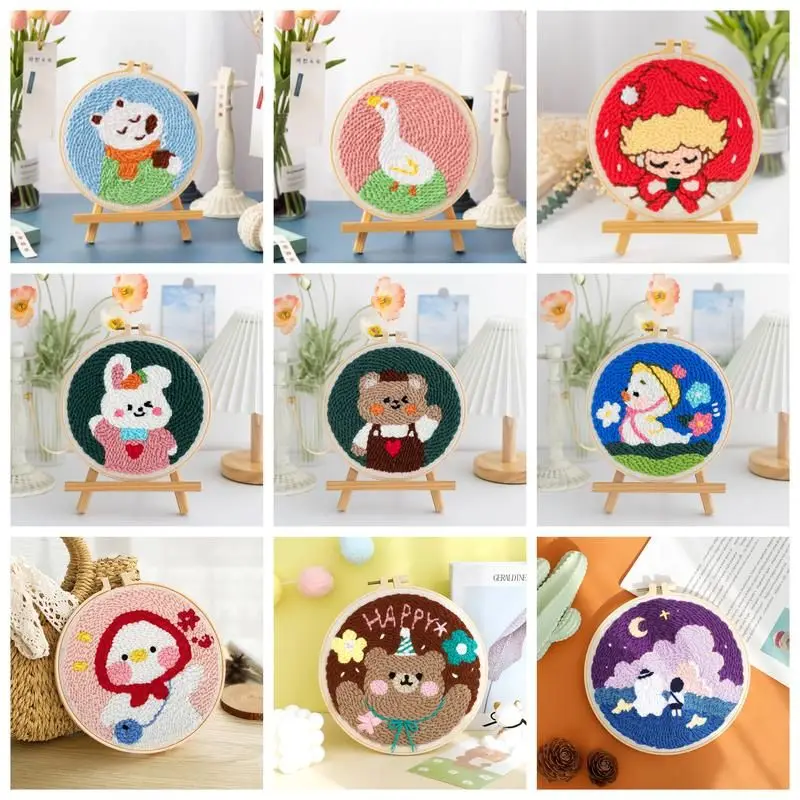 

CHENISTORY 1 Set Multicolor DIY Punch Needle Embroidery Kit Animal Pattern Tool Set for Beginner Poking Embroidery Perfect Gift