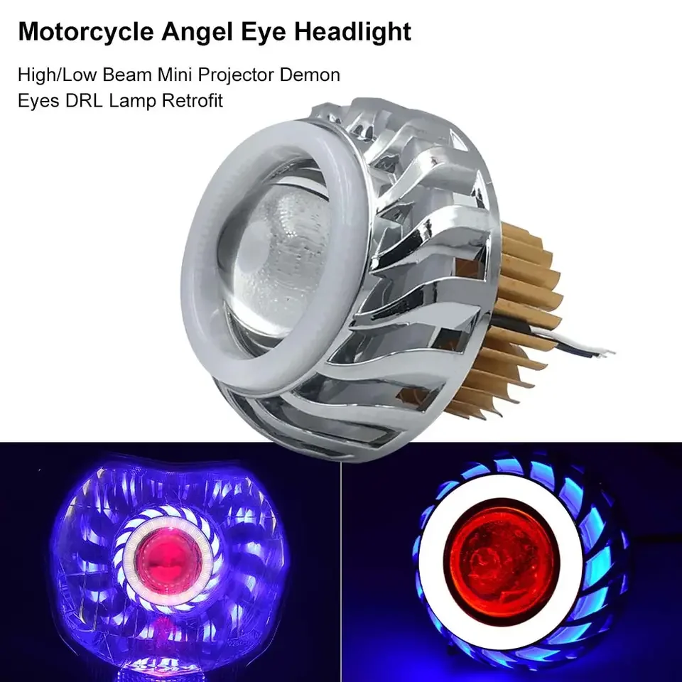 Car Motorcycle Headlight 6000K 1200LM White LED Headlight Projector Lens High/Low Beam Strobe Spotlight DRL Dual Halo Lamp