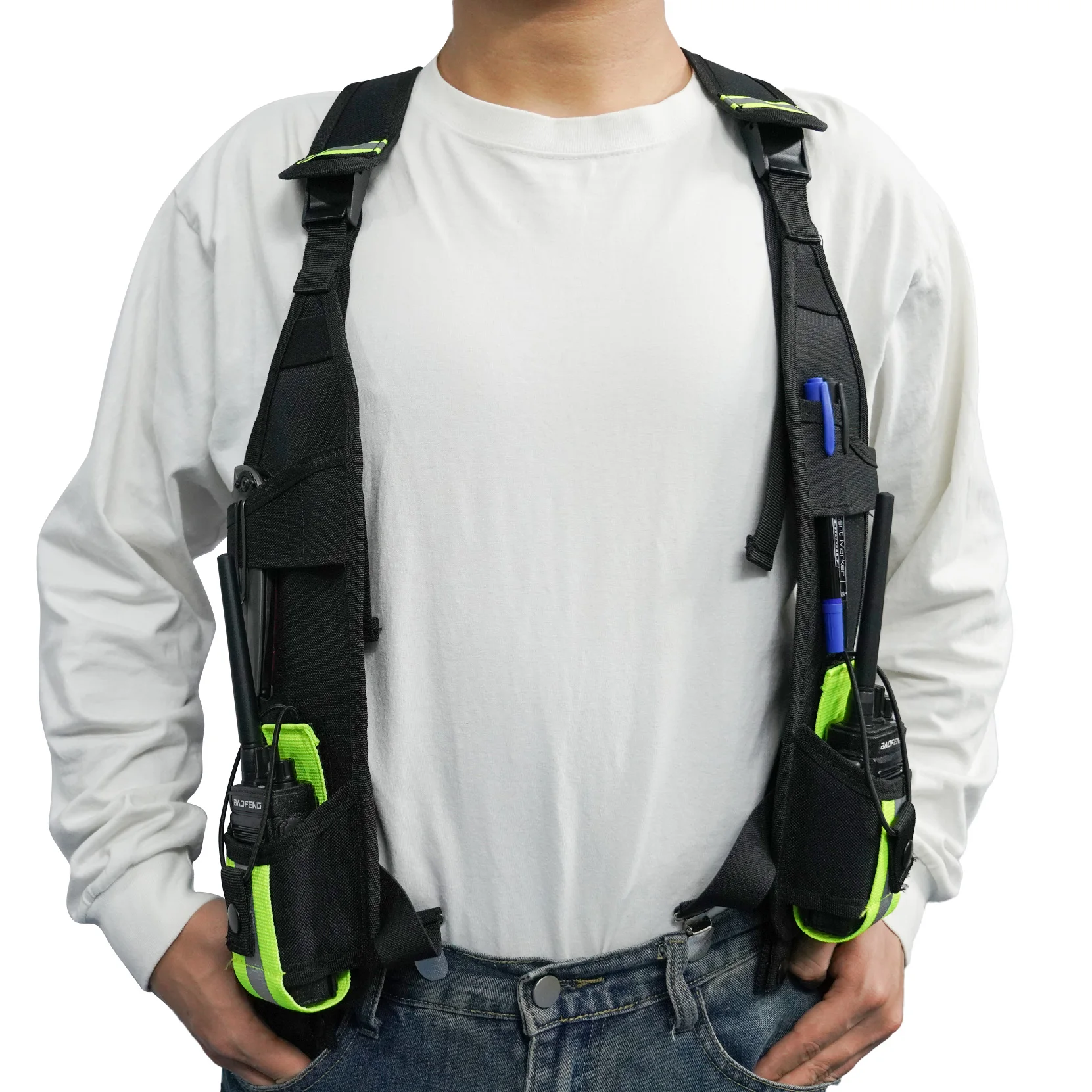 KUNN Universal Double Radio Shoulder Harness Holster, Two Way Walkie Talkie Holder for Motorola,Baofeng, no Chest Strap