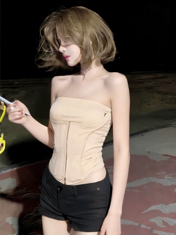 

Retro American Hot Girl Street Sle One oulder Crop Top apewear Fibone Design Underwear Set Women's Faion Set