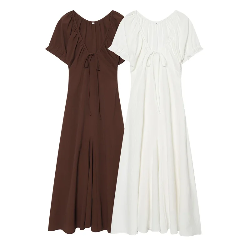 

Withered European And American Style Sheer Triangular Fabric Midi Dress Woman Clothes Dress Elegant Party Dresses Vestidos Women