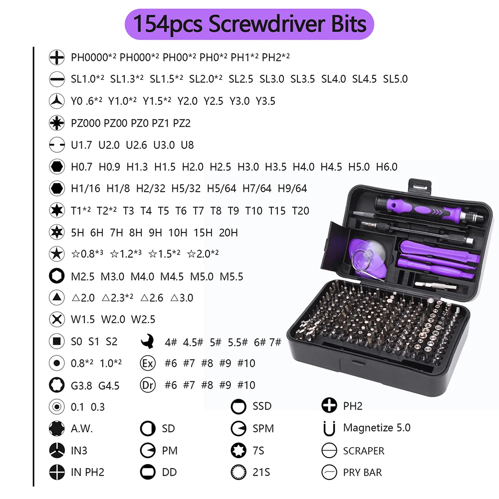 170 In 1 Precision Screwdriver Set Magnetic Screw Driver Bits Torx Hex Bits Computer Phone Professional Handle Repair Tool Kit