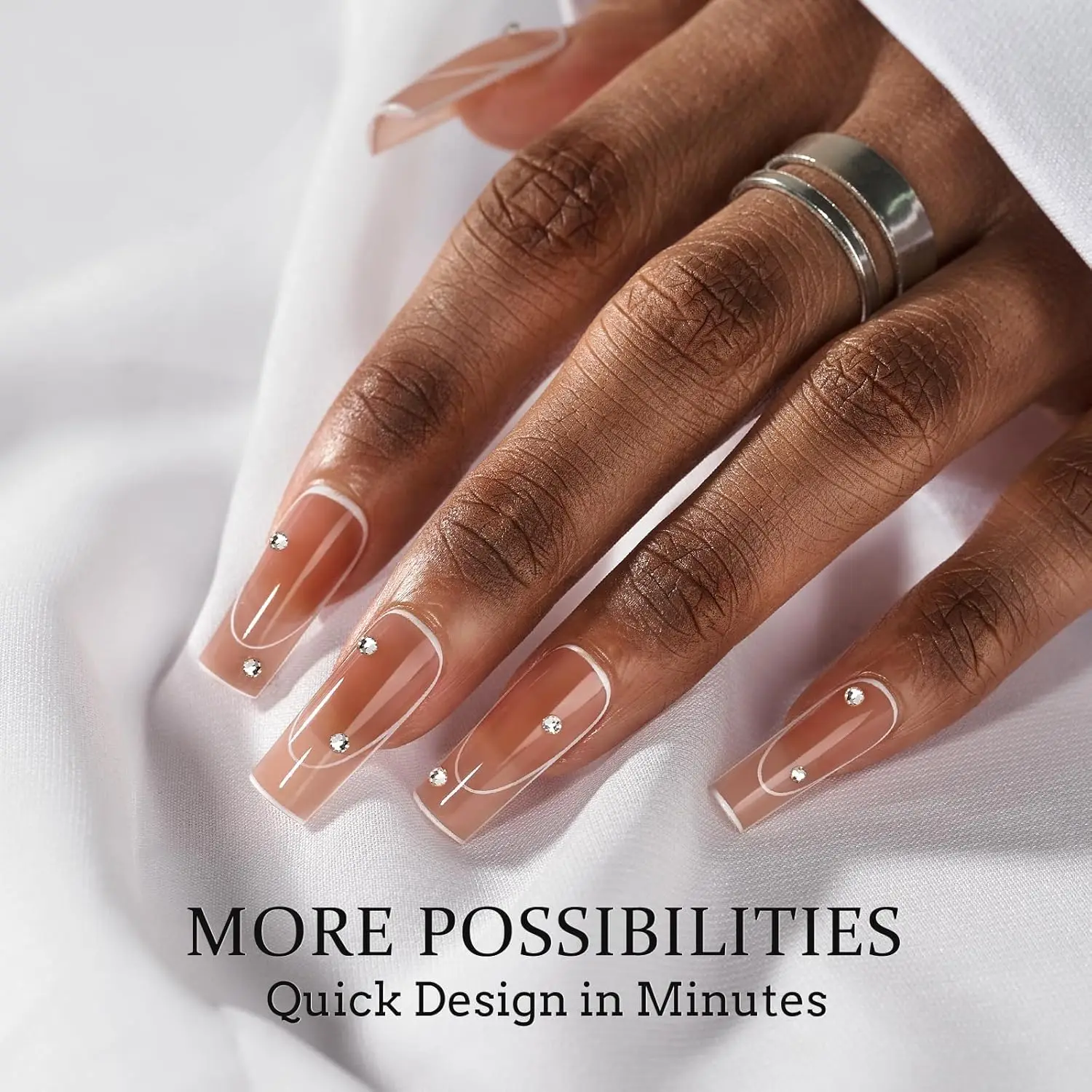 Sztuczne paznokcie French Tip - 5 wzorów krótkich paznokci typu coffin, gotowe wzory spiralne z miękkiego żelu, ultra dopasowane sztuczne paznokcie do przedłużania