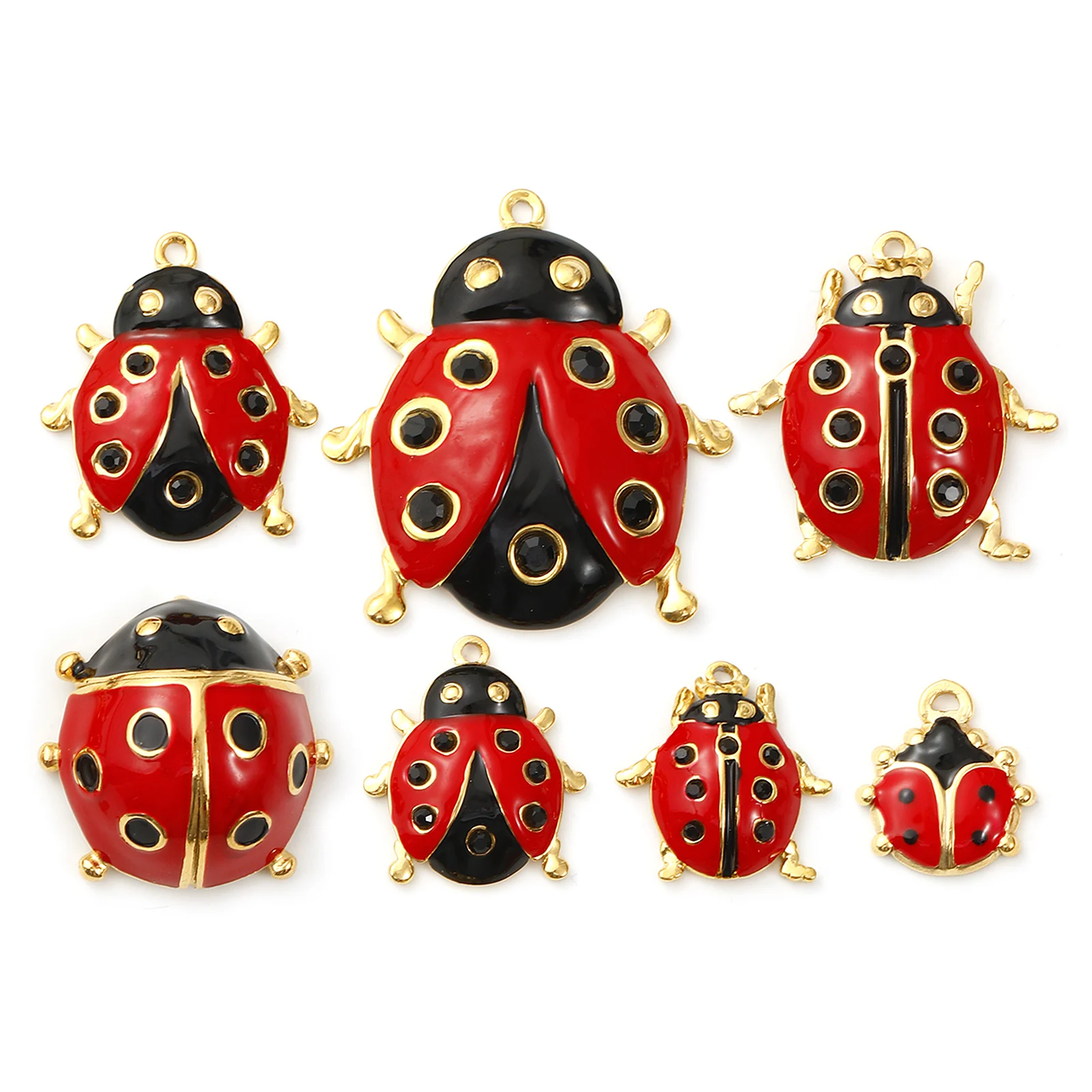 Doreen Box 1pc Stainless Steel Ladybug Style Pendants For Jewelry Making 18k  Gold Plated Red Black Rhinestone Animal Charms