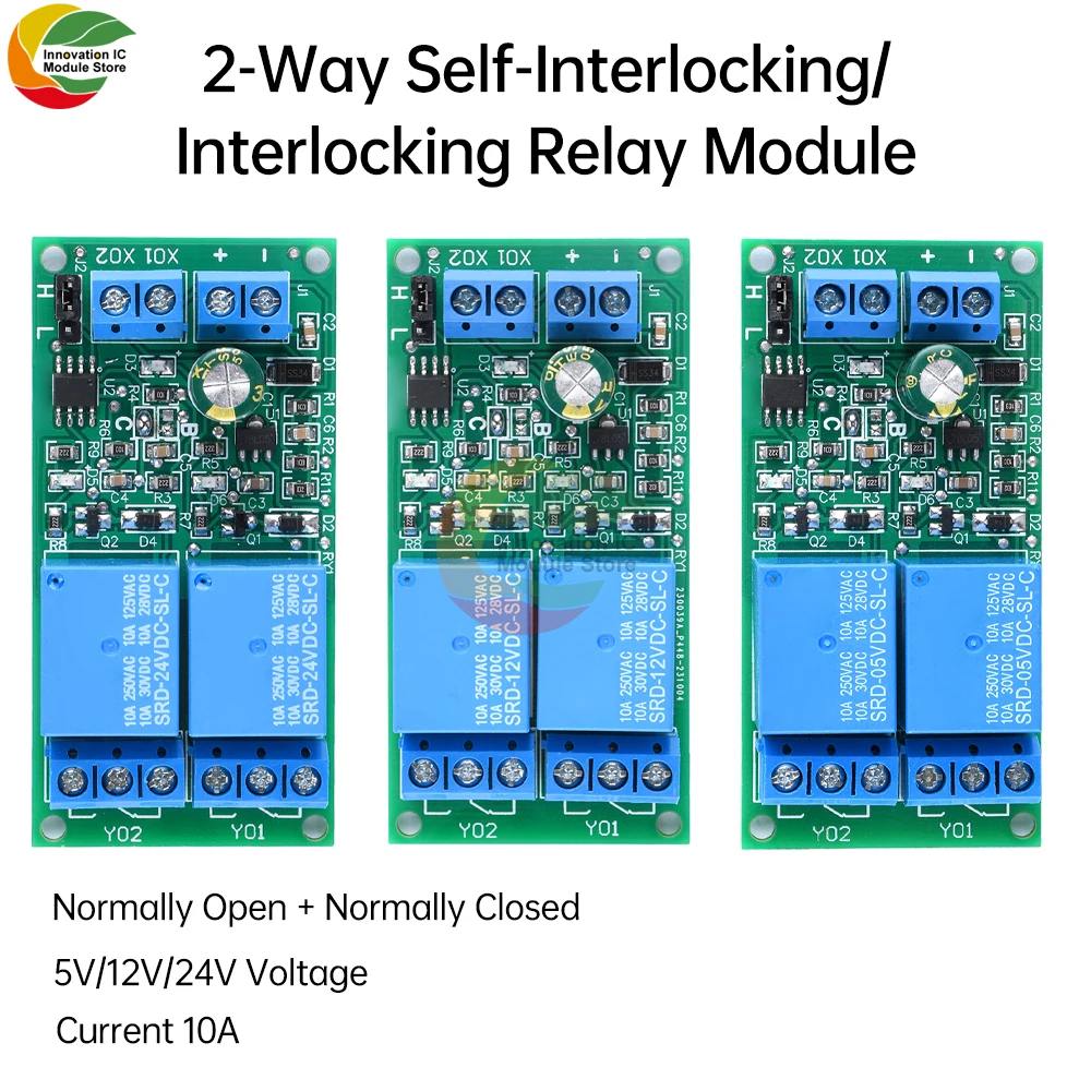 DC5V 12V 24V 10A 2-Way Self-Locking Interlock Relay Module Switch Controller Power Connection Reverse Protection Switchable Mode