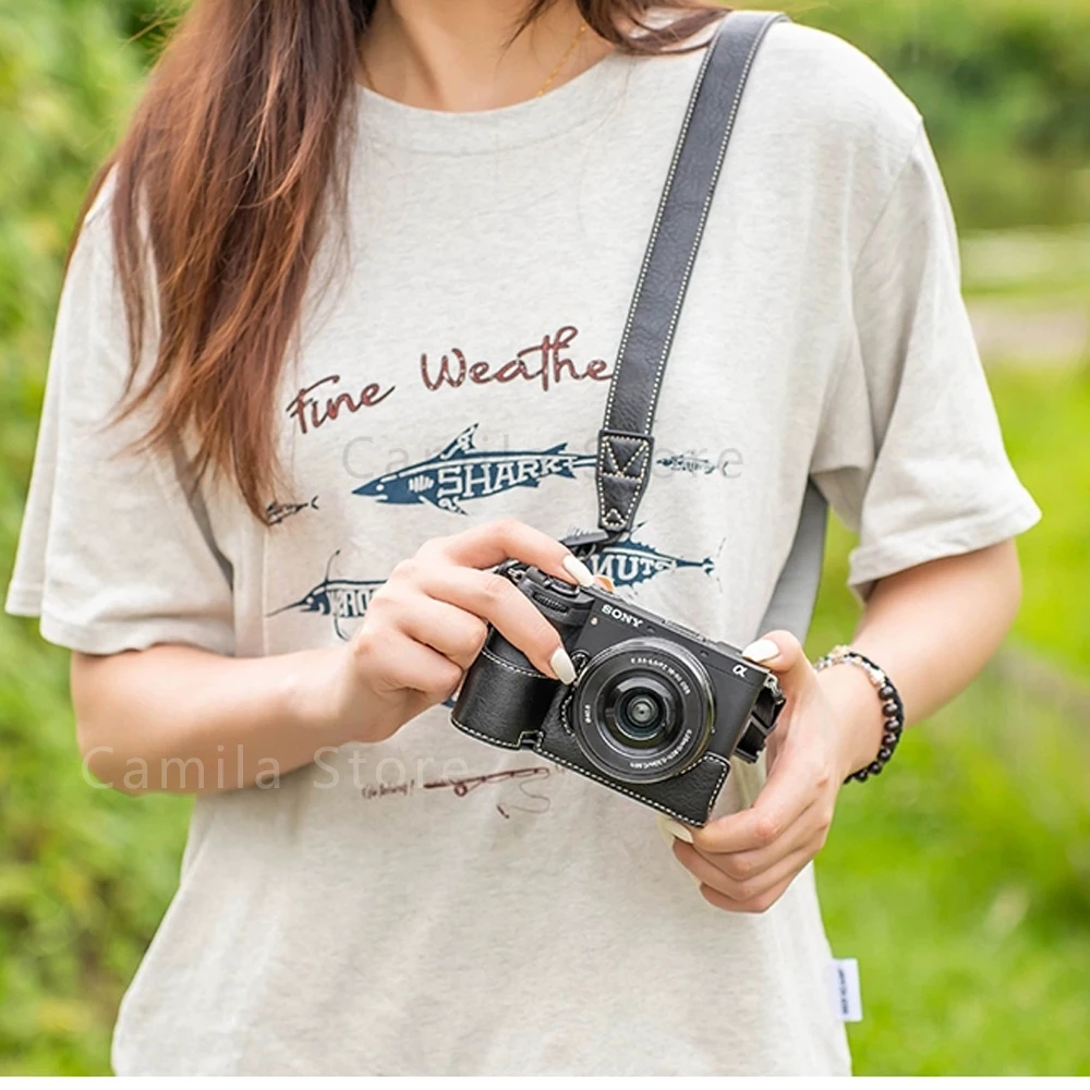 NEW handwork Photo Camera PU leather Bag Body Case Shoulder strap For SONY A6700 Protective cover sleeve box base accessorie
