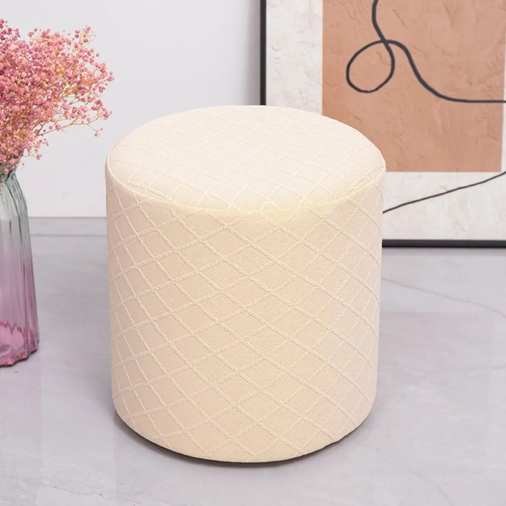 New Solid Color Jacquard Ottoman Cover Elastic Round Footrest Slipcover Soft Footstool Case Living Room
