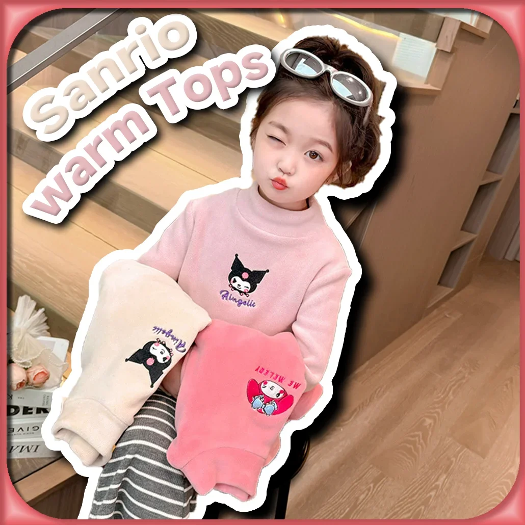 Kawaii Kuromi Kids Autumn Thicken Undershirts Sanrio Anime Girls Clothes My Melody Cute Fashion  Winter Long-sleeves warm Tops