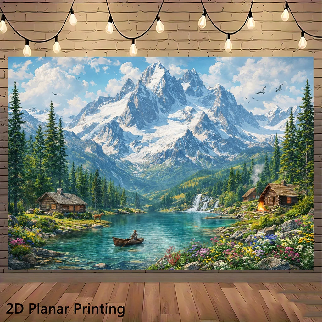 Majestic Mountain Lake Landscape Wall Art Canvas Print Rustic Alpine Cabin Forest Wilderness Decor Home Decoration