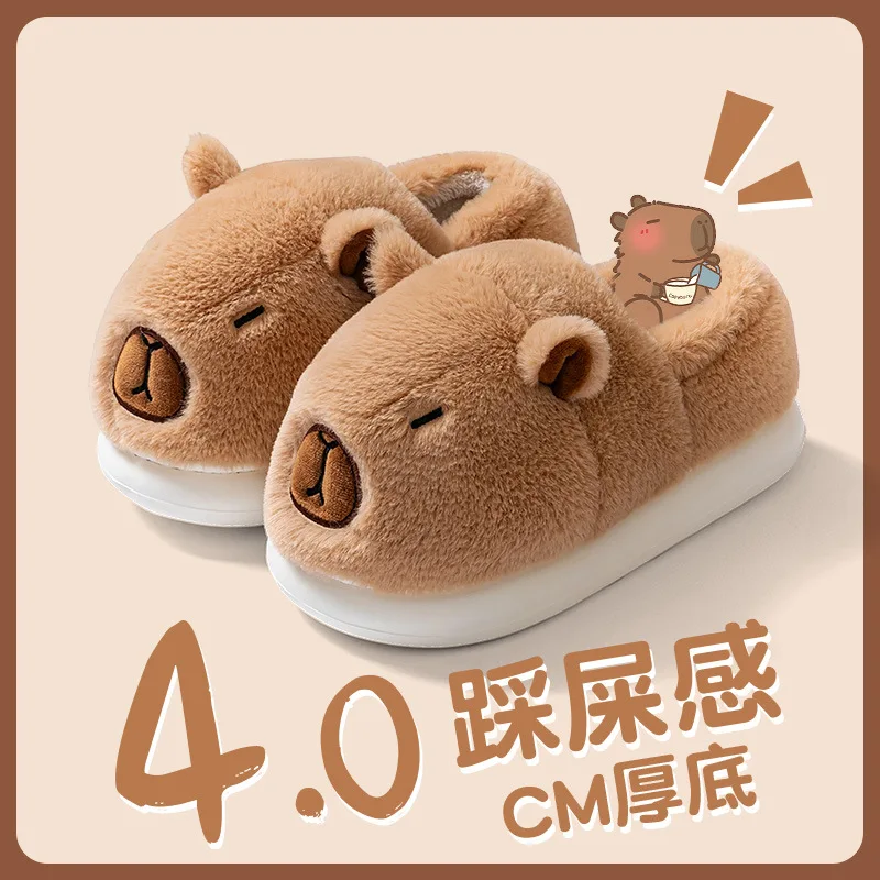 Capybara Cotton Shoes for Women Winter Fashion Platform Indoor Home Slippers Man Warm  Non Slip Cotton Plush Shoes Couples