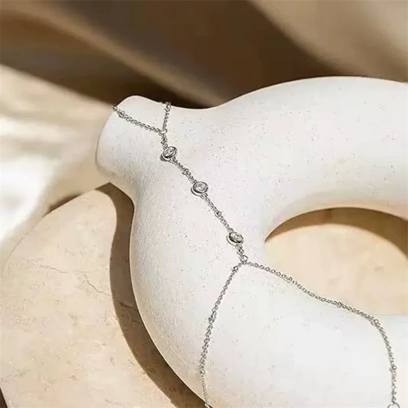 Elegant Crystal Tiny Chain Bracelet Finger Rings for Women Link Chains Connecting Hand Harness Bracelets Jewelry Gifts sl005