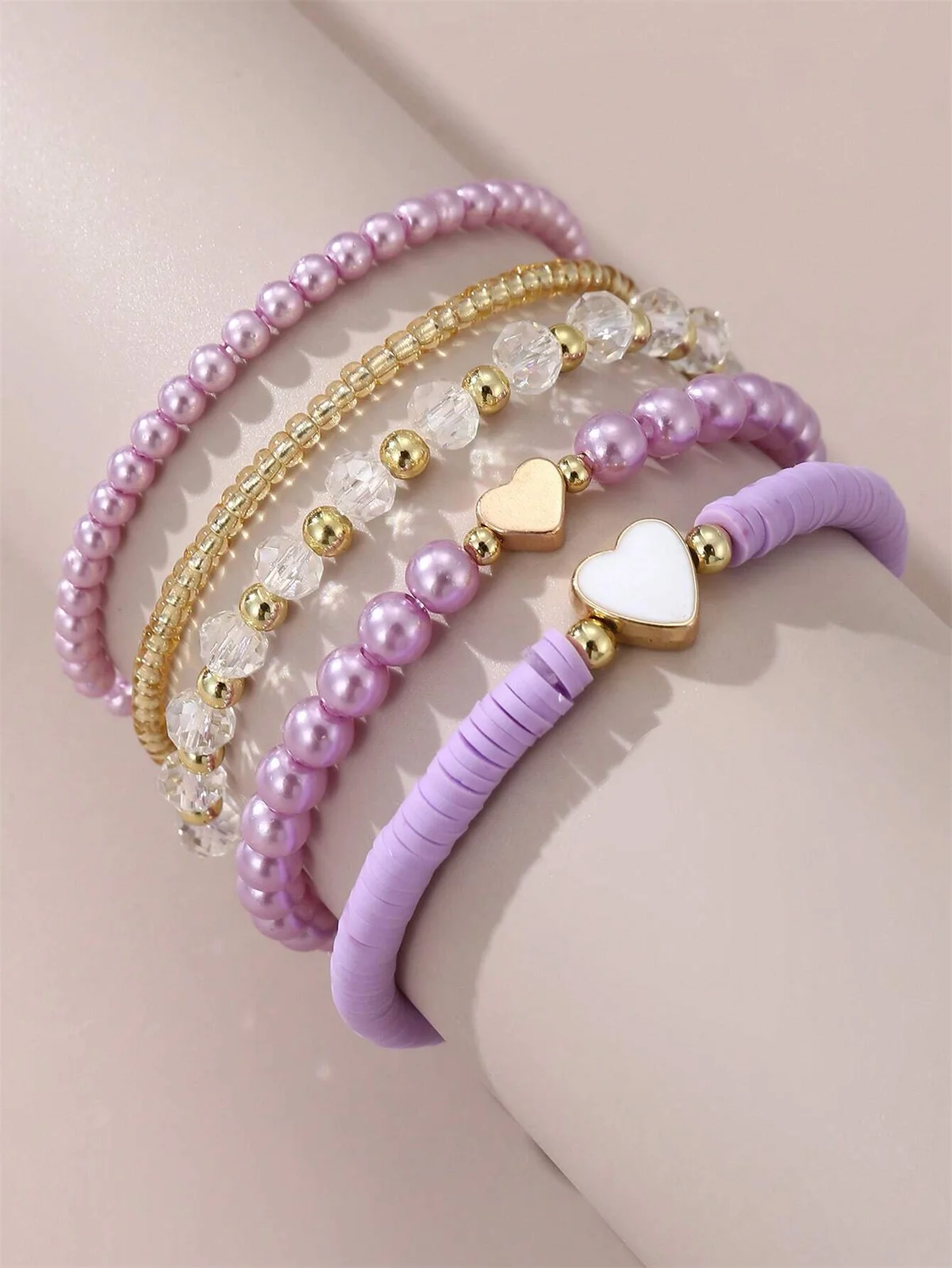 5pcs Pink Heart Kids Bracelets Set Princess Girls Daughters Bracelet Gift Colorful Dreamy Multilayer Beads Jewelry Gifts