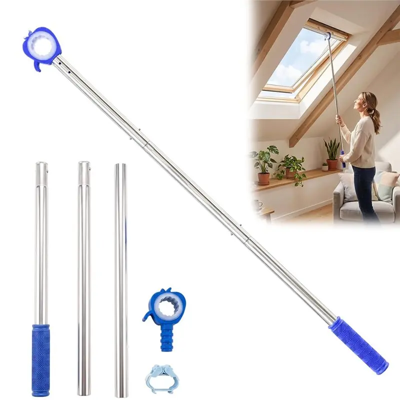 ABKO-Extendable Window Opener 117 Cm, Telescopic Window Handle Extension For Roof Windows Adjustable 3-Stage Design