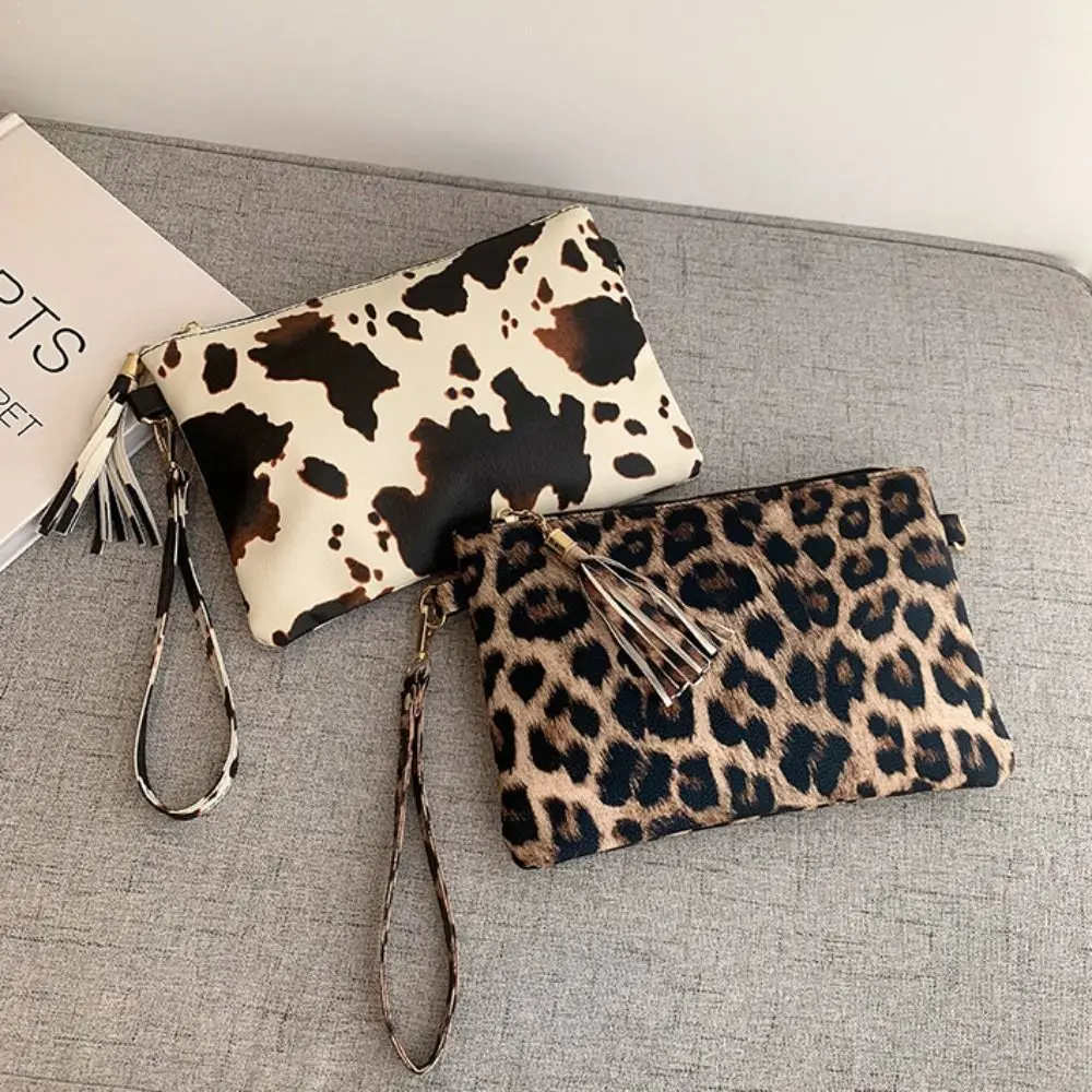 Fashion Large Capacity Women Handbag Leopard print Cow print Envelope Wristlet Bag Mobile Phone Purse