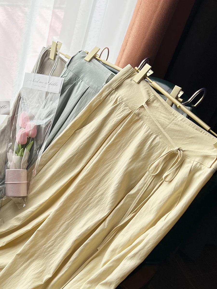 

Широкие брюки Warmo с высокой талией, весна-лето, простые, универсальные, повседневные, с поясом, прямые, женские, модные, для работы и отдыха