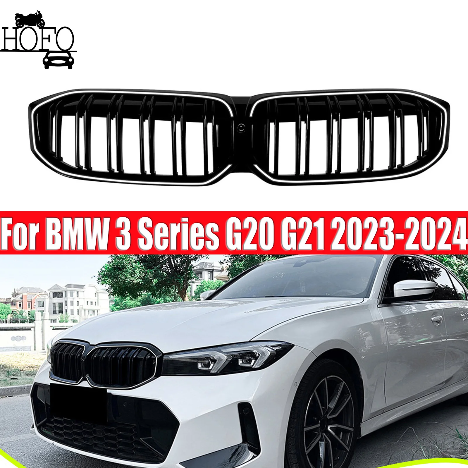 

Front Kidney Grille Racing Grill Upper Bumper Radiator Hood Mesh Grid With LED Light For BMW 3 Series G20 G21 2023-2024