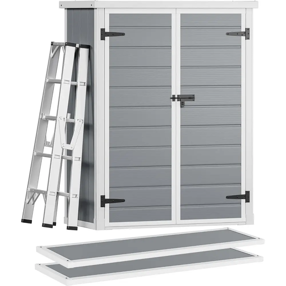 

4.3x2x5.5ft Outdoor Storage Shed with 2 Shelves, 50 Cu ft Waterproof Resin, Lockable Door, Ideal for Tools, Trash Cans, and Gard
