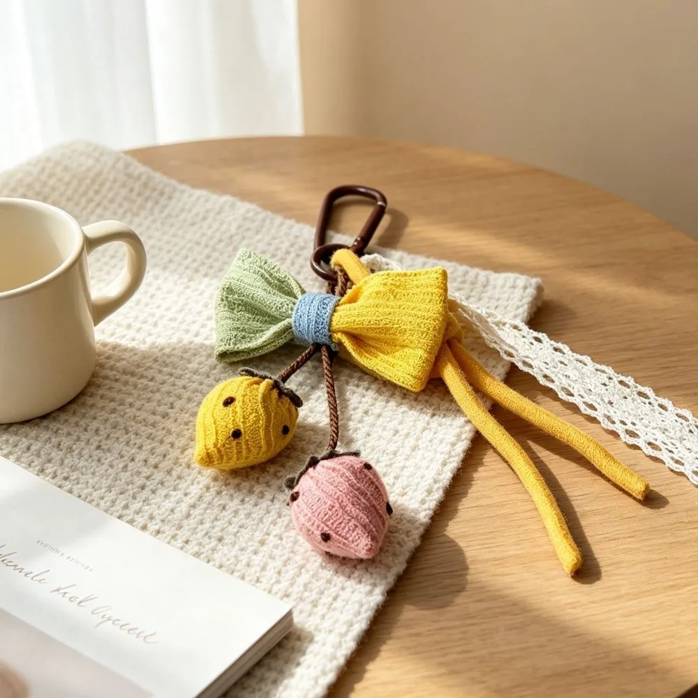 Country Style Fabric Flower Keychain Plush Luffa Botanical Keyring Tassel Carabiner Clip Pastoral Style Bag Charm Gift for Women