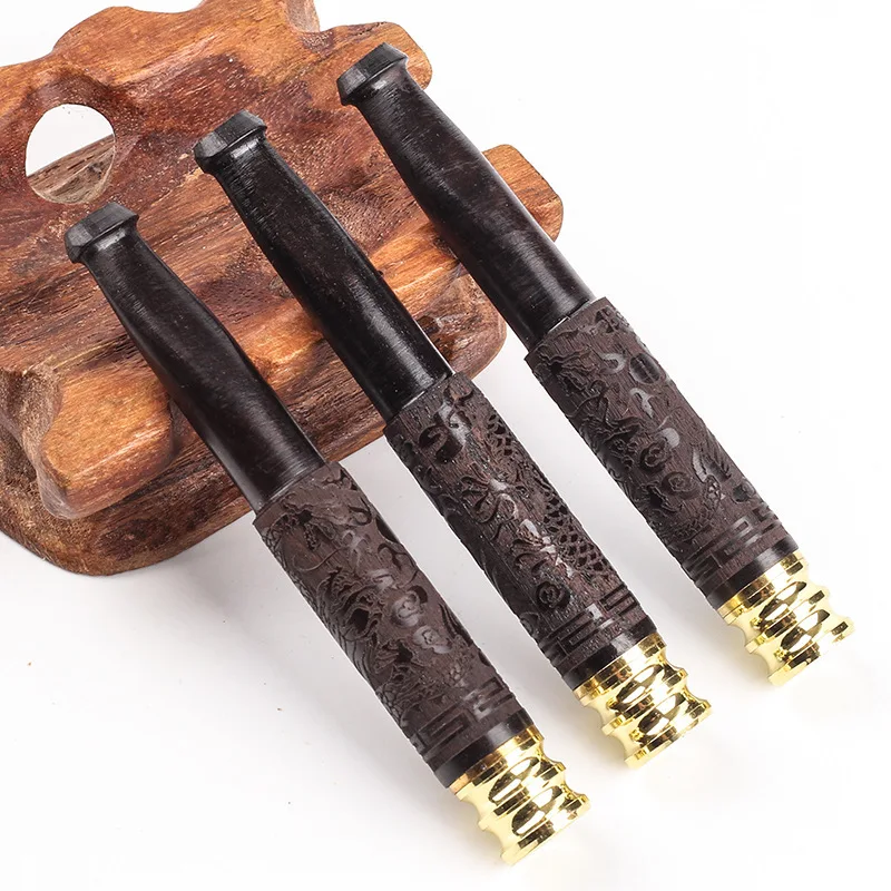 Carved Dragon Solid Wood Cigarette Holder Portable Cigarette Filter Smoking Accessories