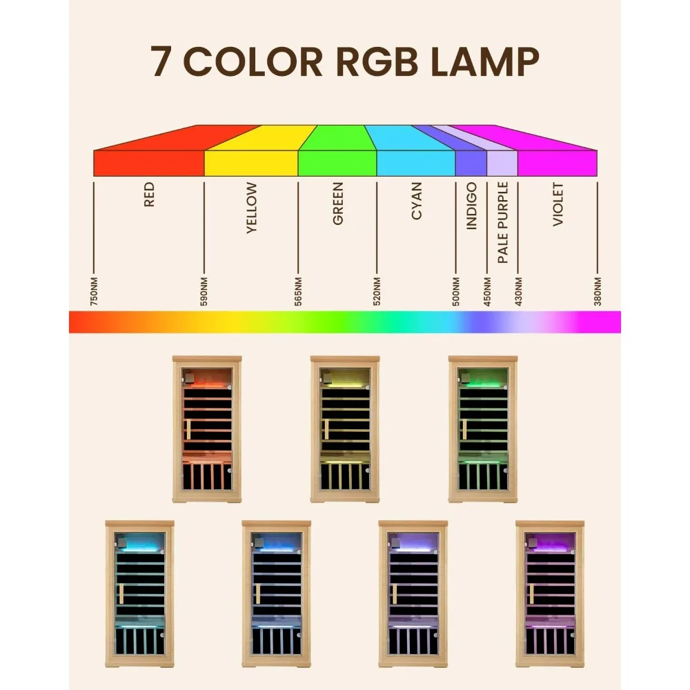 Infrared Sauna, Low EMF Wooden Dry Sauna Room with Bluetooth Speakers, LCD Control Panel, Tempered Glass Door, 7 Colors Lighting