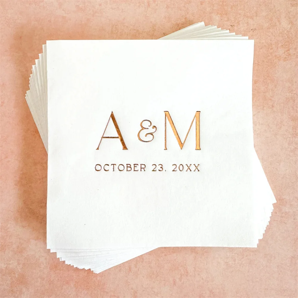 

50PCS Wedding Cocktail Napkins Initials Personalized || Gold Foil Wedding Napkins, Bridal Shower, Engagement, Rehearsal Dinner