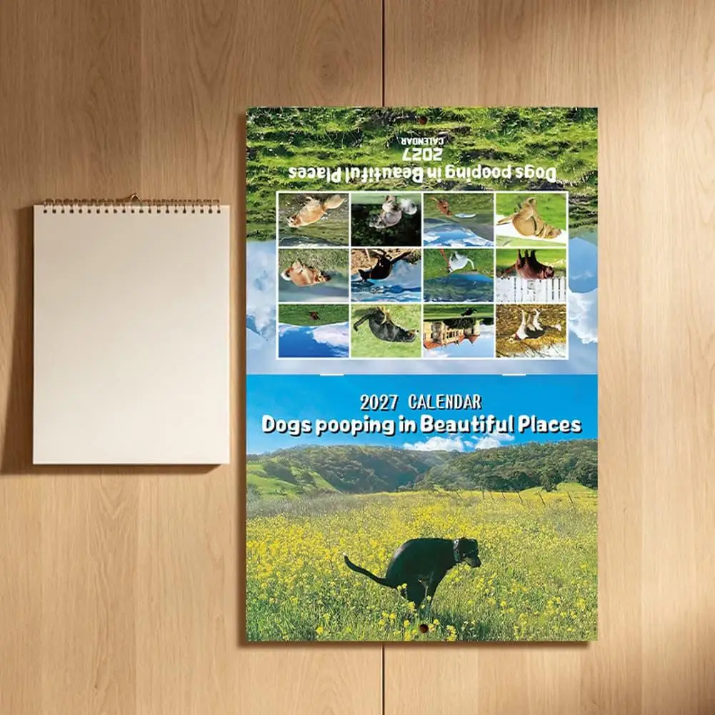 Funny 2027 Dog Pooping Wall Calendar Cute Animal Wall Hanging Calendar Novelty Gift for Dog Lovers Home Office Indoor Decor Gift