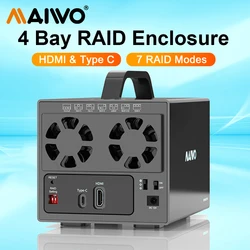 MAIWO-Gabinete de Disco Rígido Externo com Porta HDMI, Caixa HDD de Alumínio, 4 Bay RAID, 3.5 