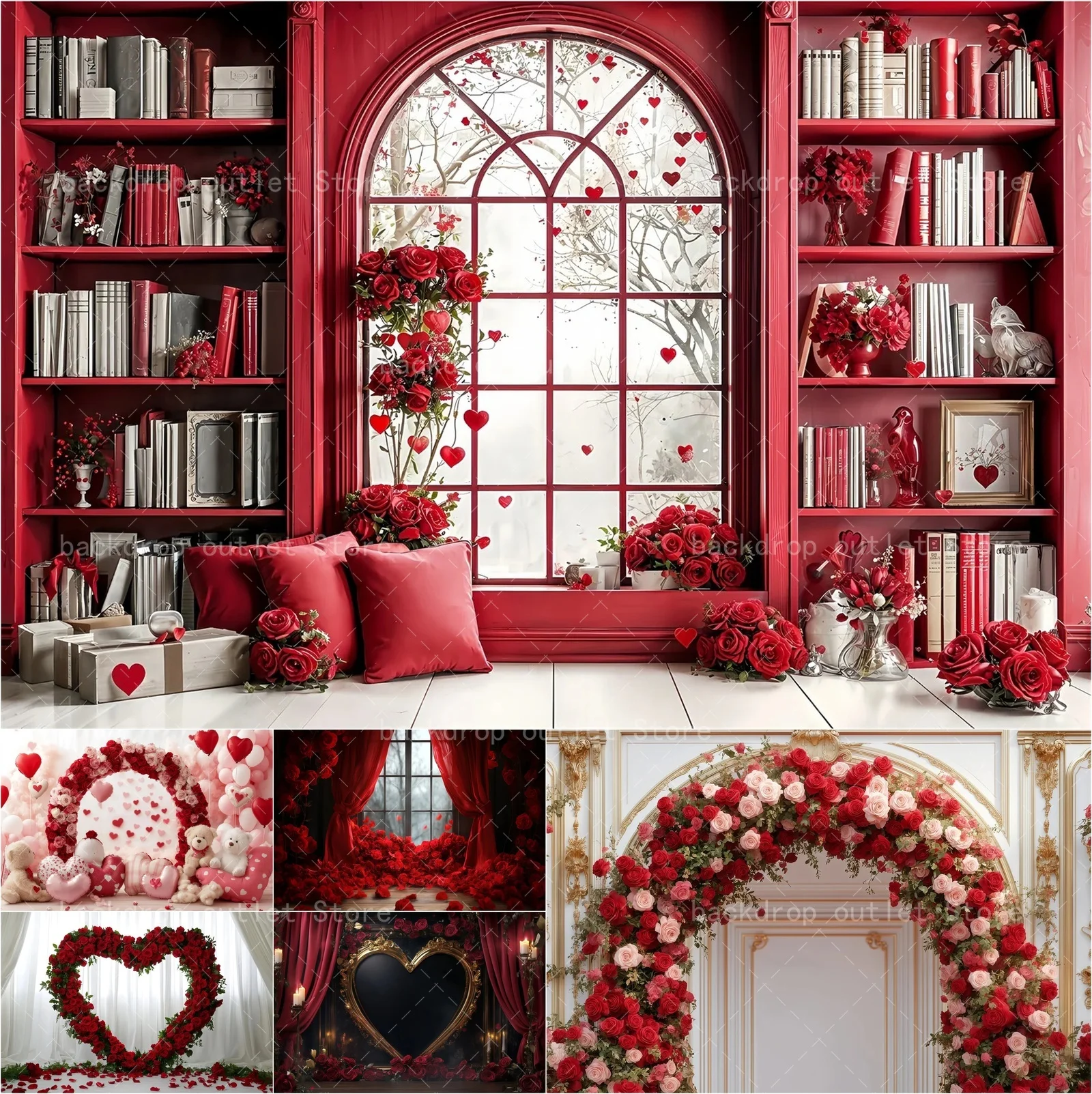 Mehofond cenário de fotografia do dia dos namorados, 14 de fevereiro, cenas românticas dos namorados, amor vermelho, coração, retrato floral