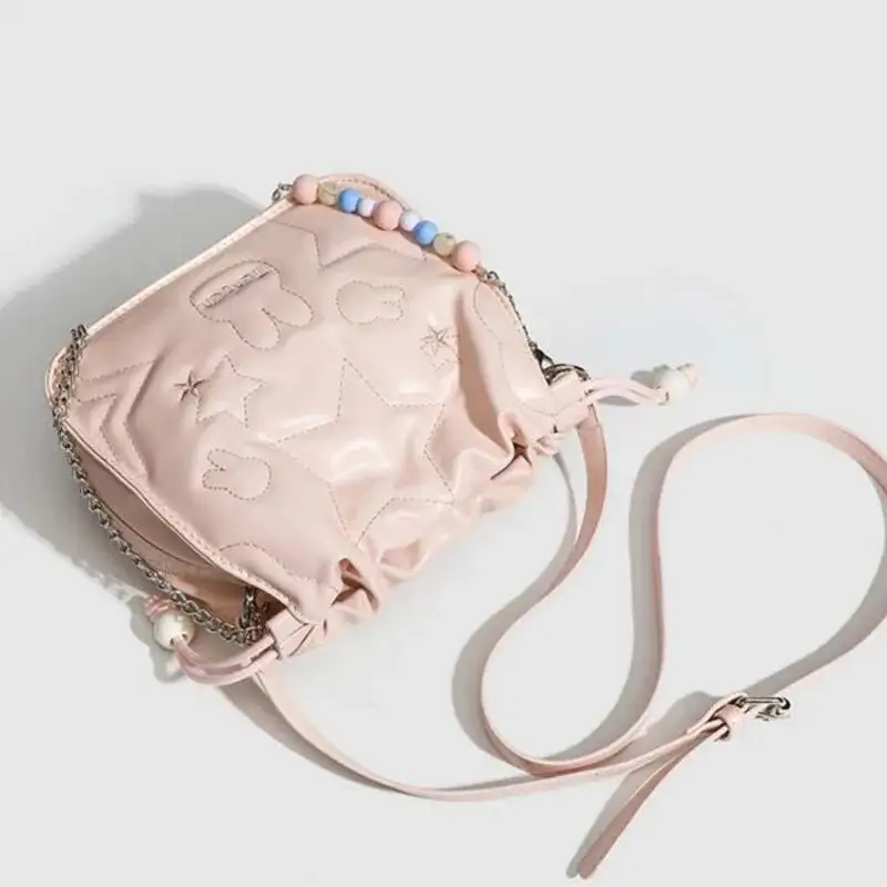 بلوم الحلو لطيف الوردي حقيبة مربعة المرأة الديكور سلسلة Y2k حقيبة يد السيدات الساخن الفتيات حقائب الكتف Crossbody الجمالية
