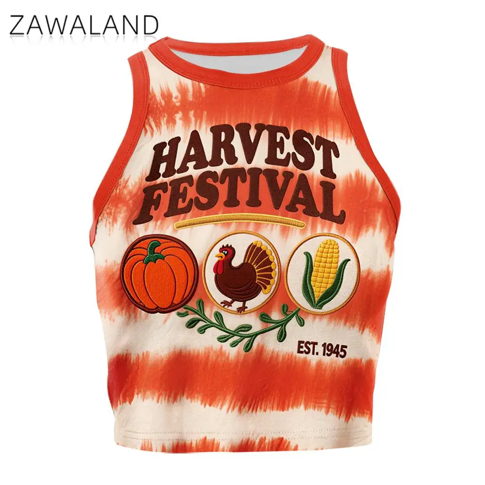 Zawaland Sexy Tank Top Women Sleeveless Streetwear Thanksgiving Costumes Turkey Tie-Dye Print Vest Tops Y2K Clothes