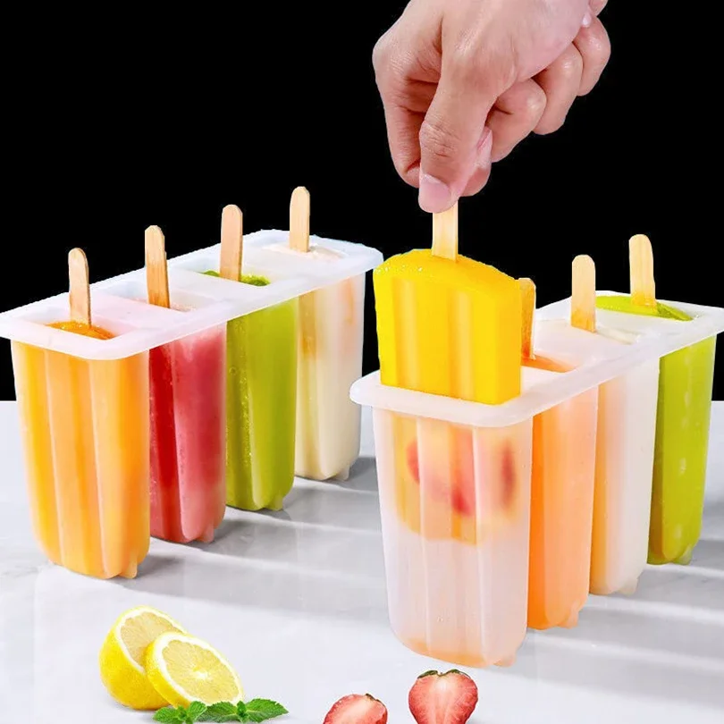Molde para paletas antiguas de 4 eslabones con tapa, molde para paletas creativo reutilizable para niños, moldes para helado de paletas de frijol mungo casero