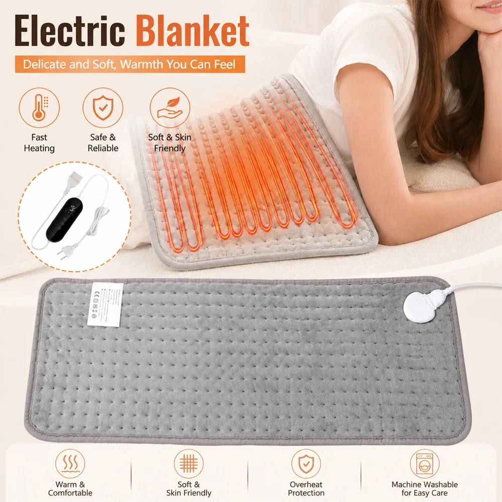 Super Soft Plush Electric Heating Pad 9 Heat Levels 4 Timer Functions 30‑65℃ 220‑240V EU Plug Body Warmer For Home Office Usage