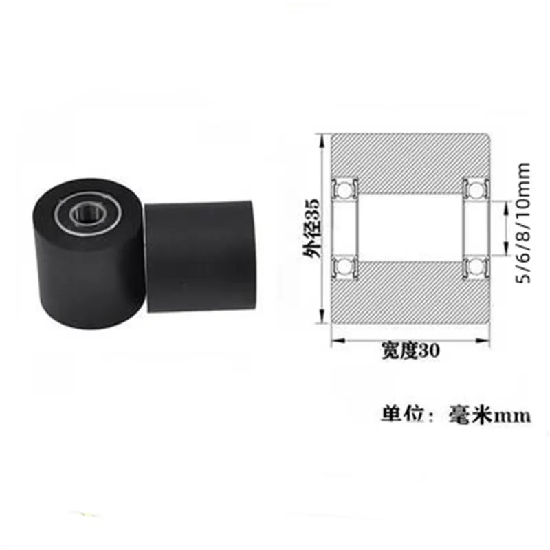 1pc 5/6/8/10mm bore double bearing polyurethane guide pulley PU pulley mute silence rubber coated bearing roller wheel