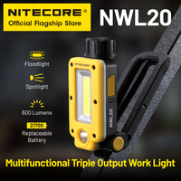 NITECORE NWL20 USB-C Rechargeable Work Light 180° Adjustable Multifunctional Triple Output Floodlight Spotlight, 21700 Battery