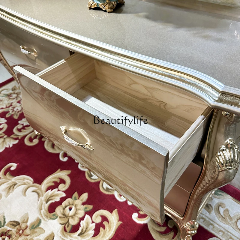 French solid wood entrance cabinet, European luxury carved living room decoration table