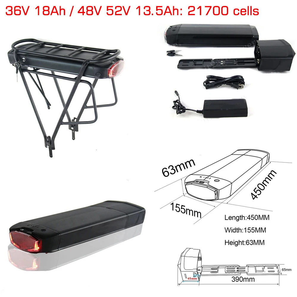 Ebike Battery 36V 18Ah 17.5Ah 13AH 15H Rear Rack Electric Bicycle Battery 18650 27100 Pack for 36V 250W 350W 500W  Motor Kit