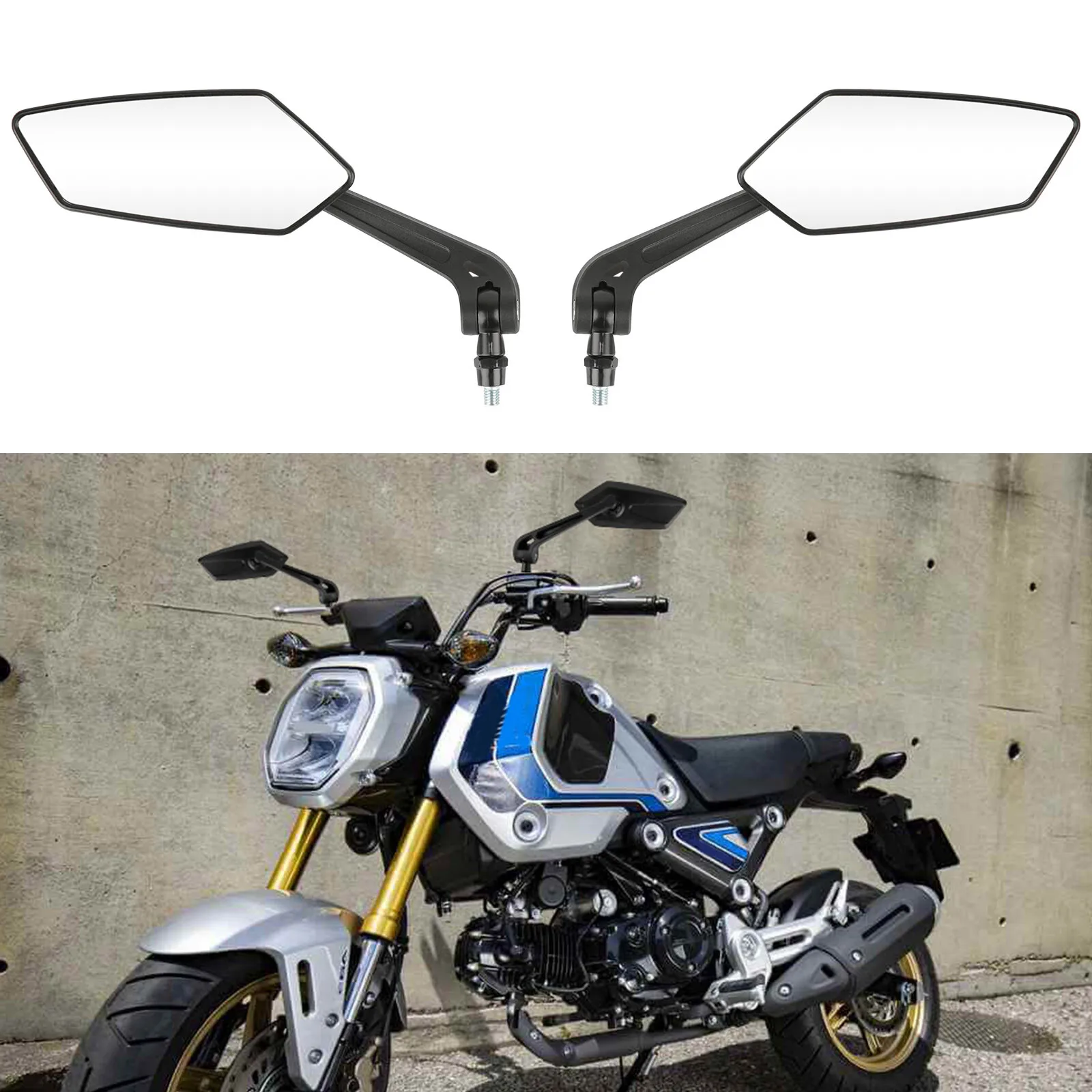 

For Honda Grom MSX125 2014-2023 Black Motorcycle 8mm/10mm Rear View Side Mirrors