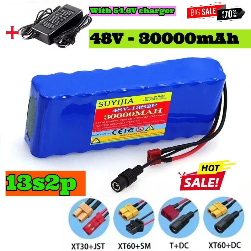 

48V 30Ah 18650 Li-ion Battery, 13S2P for Electric Scooter M365 2000W Built-in BMS XT60+DC /T+DC Plug with Charger