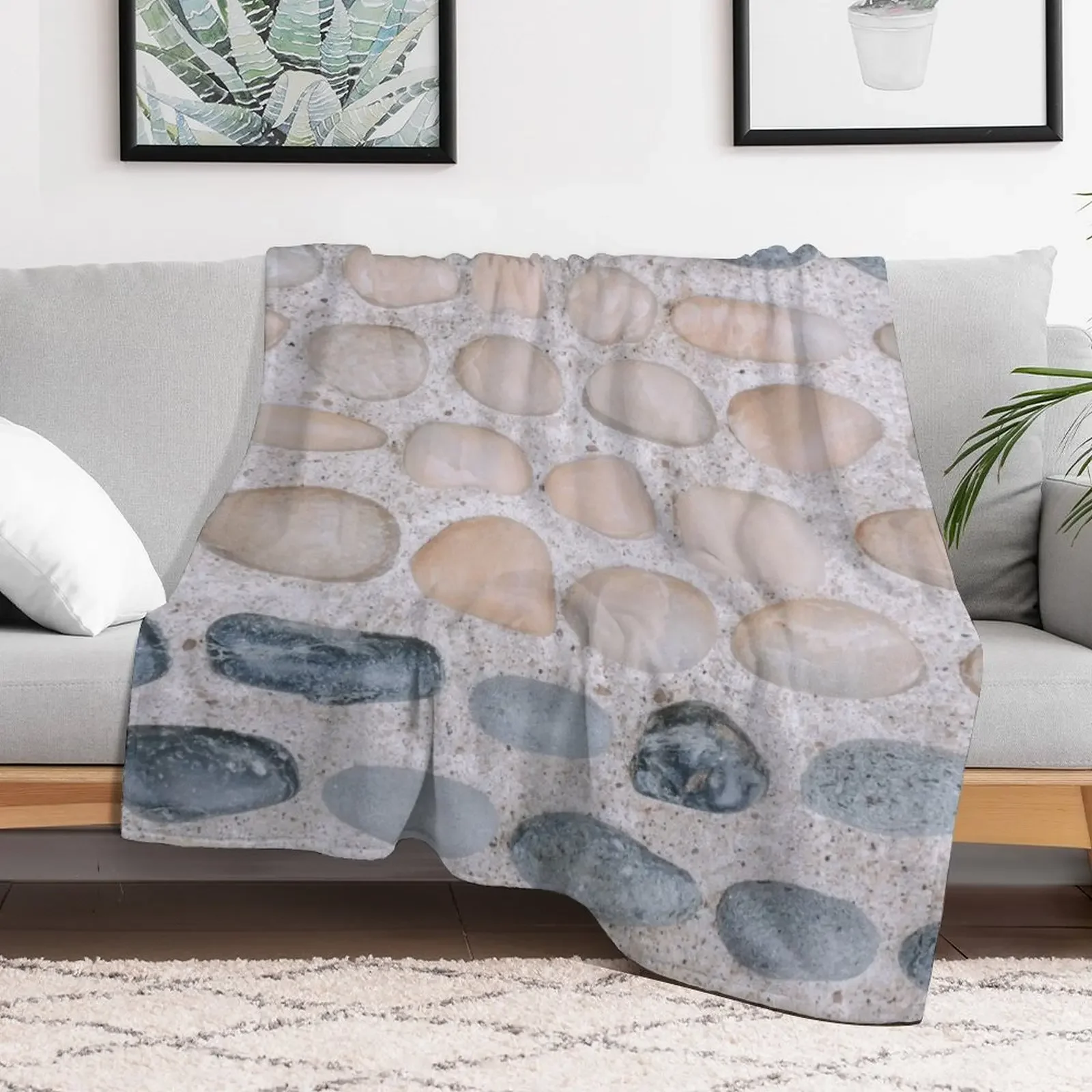 Pastel Pink and Blue Pebbles on the Sand - Colorful Stones Collection - Cool for the Summer SPA Throw Blanket Hairy Blankets