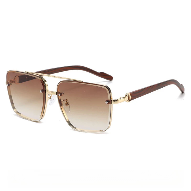 Males Square Metal Double Beam Frame Wood Grain Temples Sunglasses for Men's Driving Eyeglasses UV400 S5546