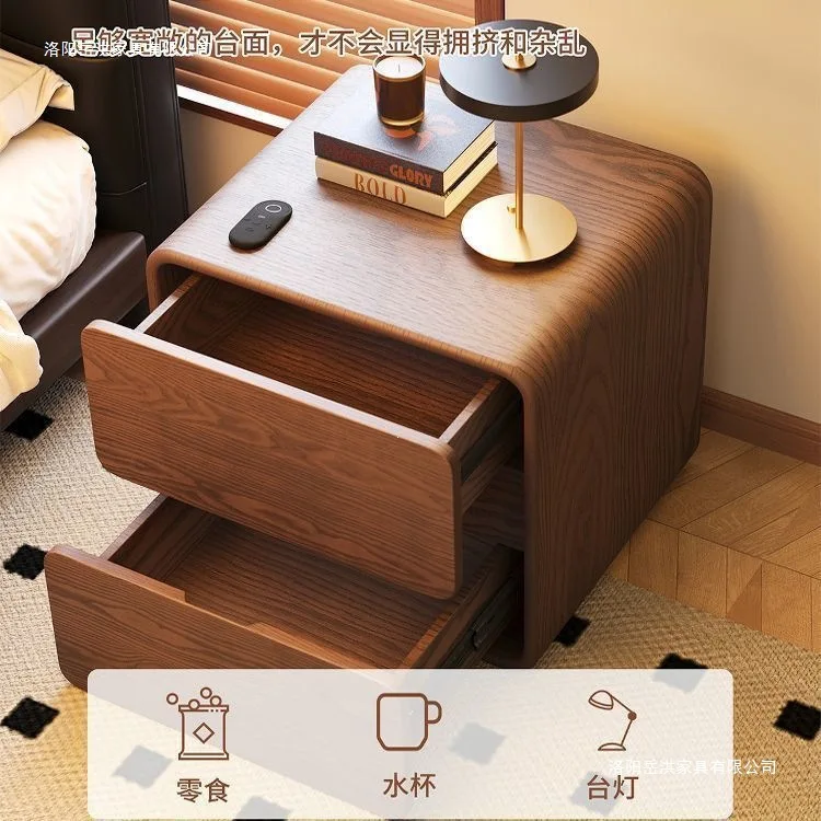 Cream Wind Bedroom Bedside Table Dark Double Drawer Storage Cabinet Rounded Corner Design Bedside Cabinet Household Simple