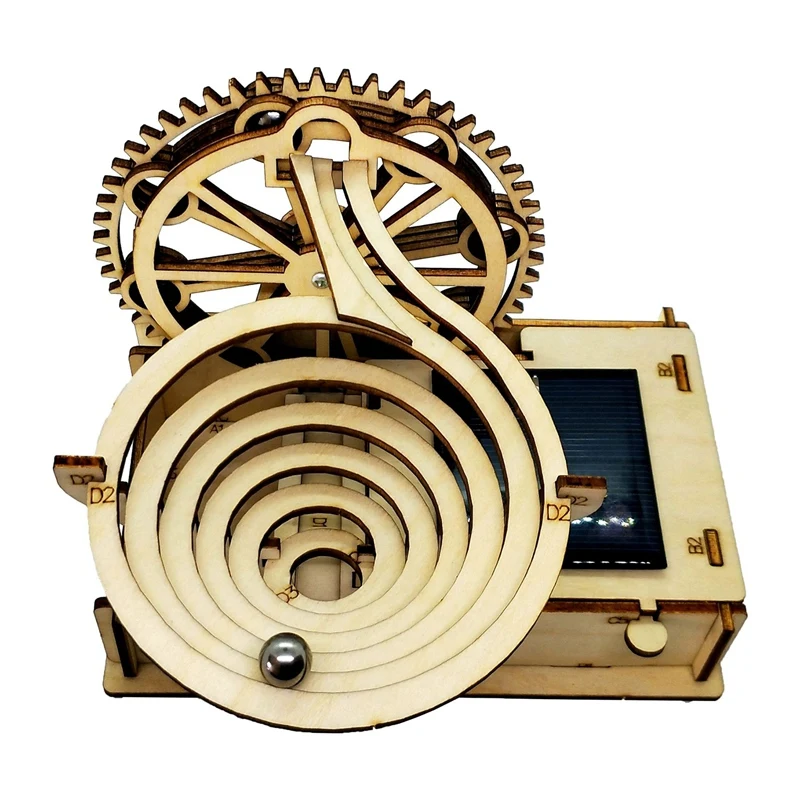 3d Houten Marmeren Track Op Zonne-Energie Aangedreven Diy Puzzel Model Assemblage Kit Mechanisch Tandwiel Bouwkundig Speelgoed