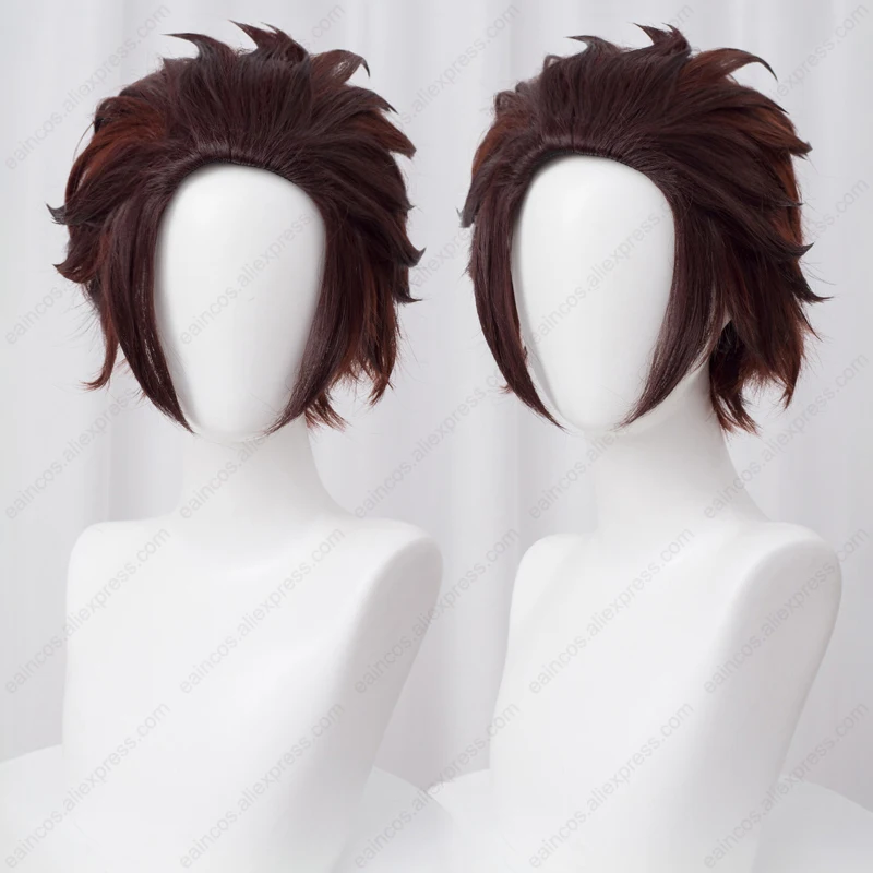 Anime Tanjiro Kamado Cosplay Wig 30cm Brown Gradient Wigs Heat Resistant Synthetic Hair