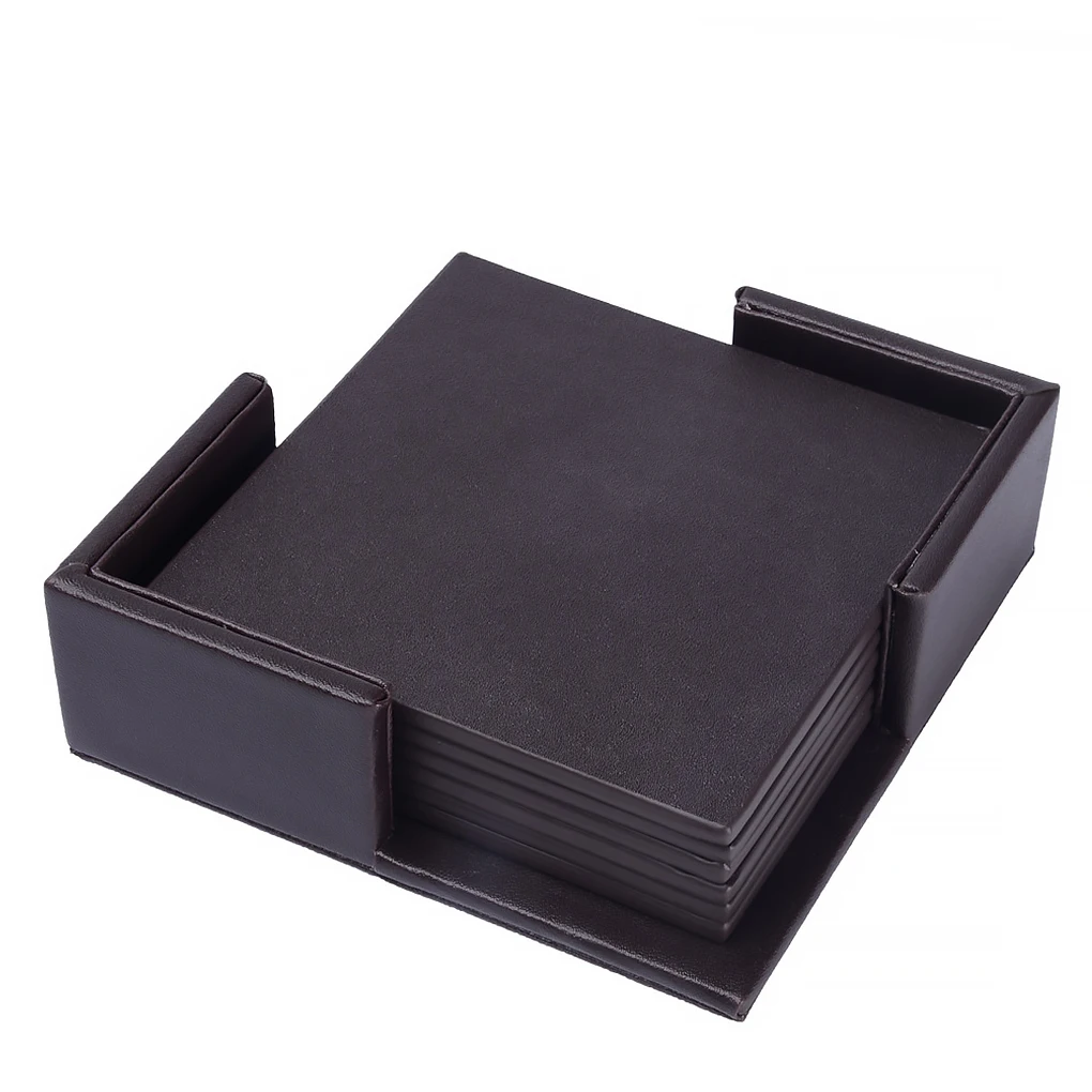 

Heat-insulated Cup Mat Faux Leather Drinking Coaster Non-slip Coffee Tea Pad Square Placemat, Square Black