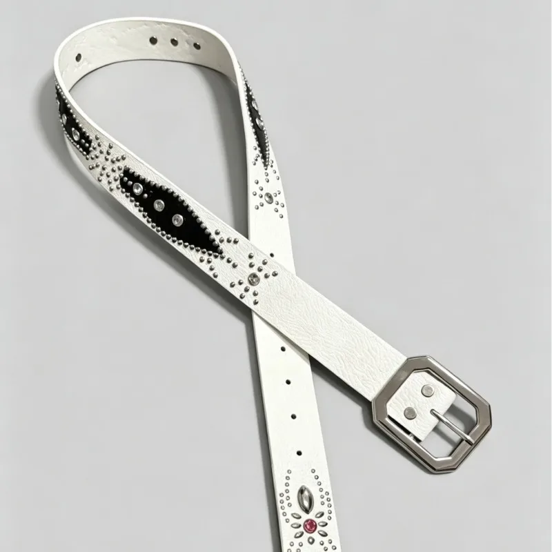Medieval Court American Retro-Style Decorative Belt with Classic Alloy Buckle Lychee Pattern Unique and Sophisticated Belt Y2K