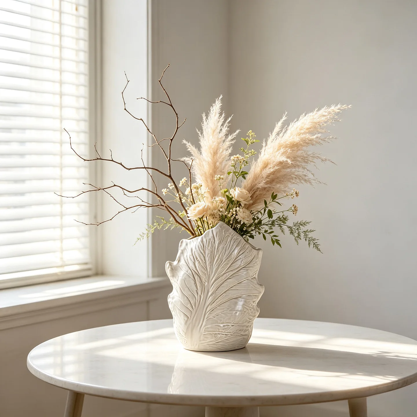 Leaf Shape Ceramic Vase for Pampas Grass Dried Flower Home Room Decor Nordic Wabi Sabi Style Bathroom Table Decoration Objects