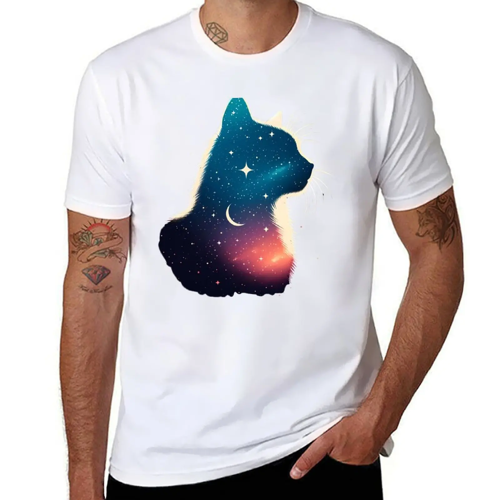 

Cosmic Cat Silhouette Galaxy Space Feline Lover Celestial Design T-Shirt t shirt personalised T-Shirt