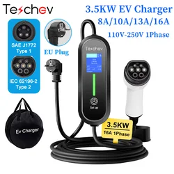 3.5KW Portable EV Charger Type2 IEC 62196 Plug Connector 16A 1Phase Type 1 J1772 Wallbox Charging Station for Electric Vehicle