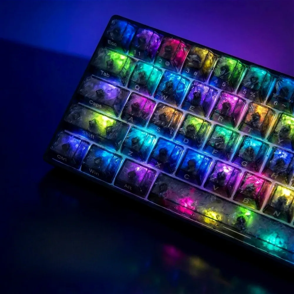 

Pudding Keycaps with Ice Carbon Texture, 119 Keys Shine-Through Side Print for Mechanical Gaming Keyboard, MX Compatible